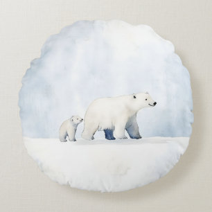 Cute arctic polar bear family round pillow