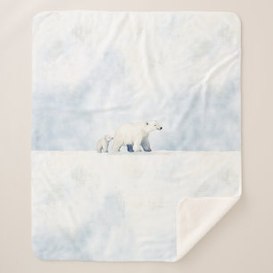 Cute arctic polar bear family sherpa blanket