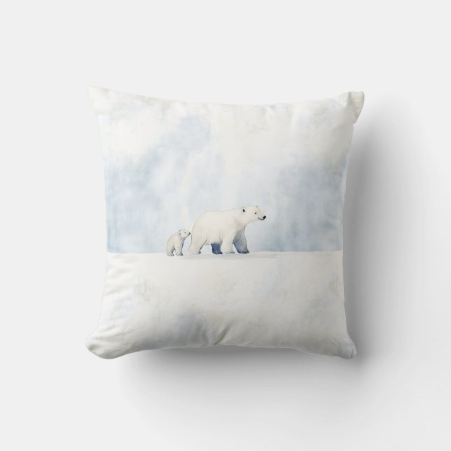 Cute arctic polar bear family throw pillow (Front)