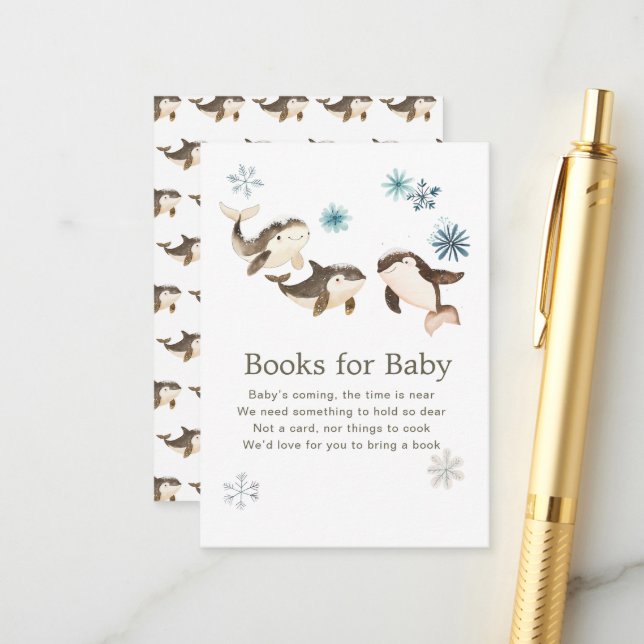 Cute Arctic Whale Baby Shower Books For Baby Enclosure Card (Front/Back In Situ)