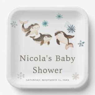 Cute Arctic Whale Baby Shower Paper Plate