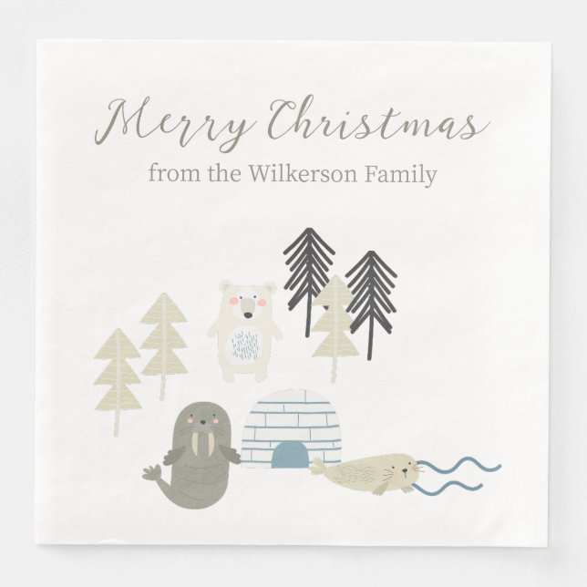 Cute Arctic Winter Animals Napkin (Front)