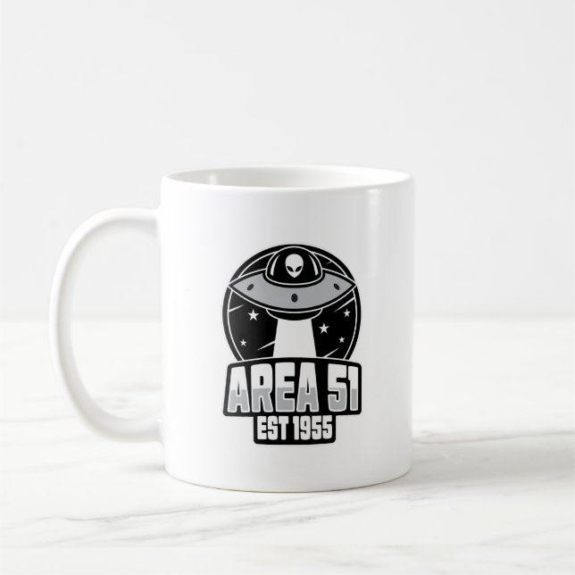 Cute Area 51 Alien Spacehip Retro Coffee Mug (Left)