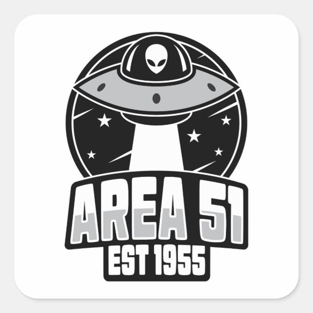 Cute Area 51 Alien Spacehip Retro Square Sticker (Front)