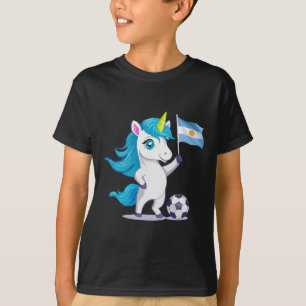 Cute Argentina Roots Unicorn Playing Soccer Argent T-Shirt