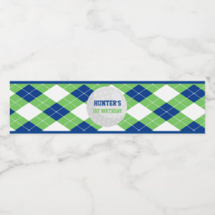 Cute Argyle Pattern Golf Themed Water Bottle Label