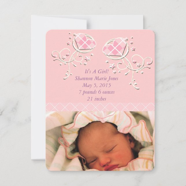 Cute Argyle Pink Baby Girl Announcement (Front)