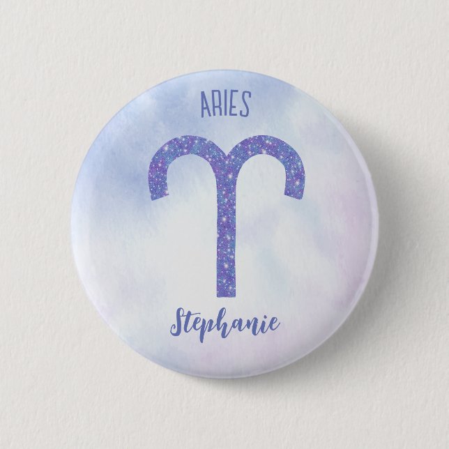 Cute Aries Astrology Sign Personalized 2 Inch Round Button (Front)