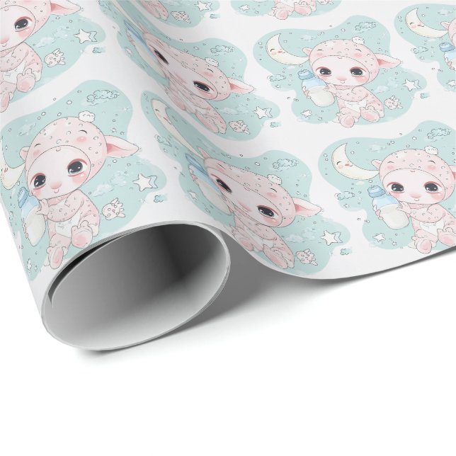 Cute Armadillo Baby Pastel Watercolor Pattern  Wrapping Paper (Roll Corner)