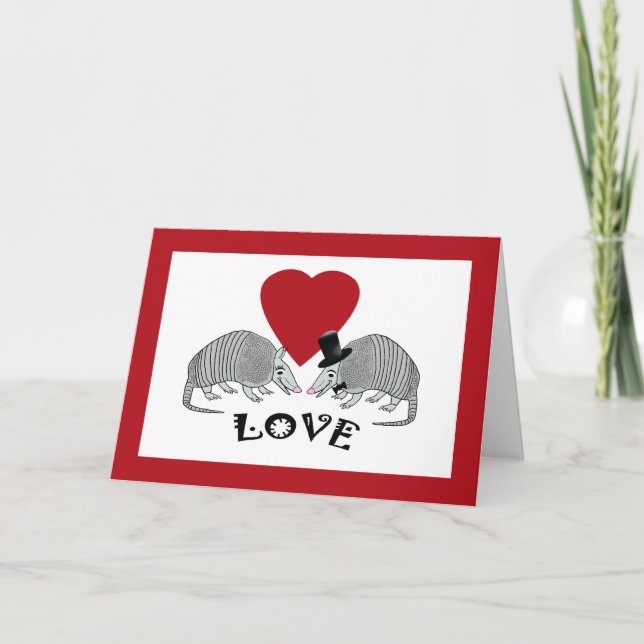 Cute Armadillo Heart Love Cards (Front)