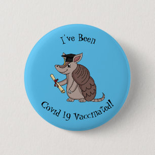Cute armadillo with graduation cap cartoon 2 inch round button