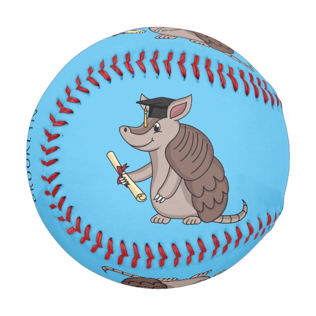 Cute armadillo with graduation cap cartoon baseball (Front Left)