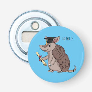 Cute armadillo with graduation cap cartoon bottle opener
