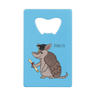 Cute armadillo with graduation cap cartoon  credit card bottle opener