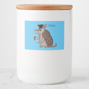 Cute armadillo with graduation cap cartoon food label