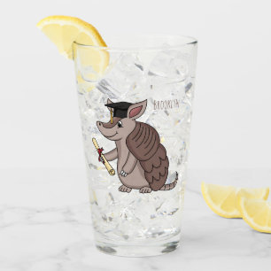 Cute armadillo with graduation cap cartoon glass