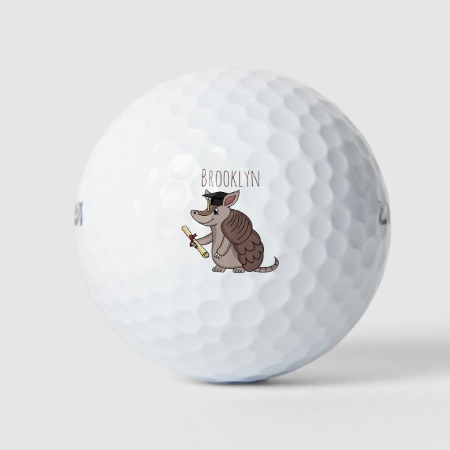 Cute armadillo with graduation cap cartoon golf balls (Front)
