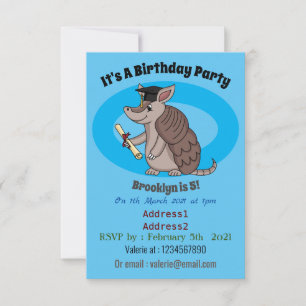 Cute armadillo with graduation cap cartoon invitation