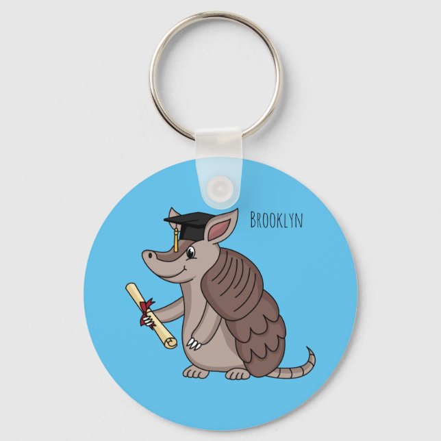 Cute armadillo with graduation cap cartoon keychain (Front)