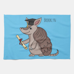 Cute armadillo with graduation cap cartoon kitchen towel