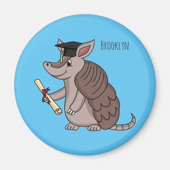 Cute armadillo with graduation cap cartoon  magnet (Front)