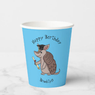 Cute armadillo with graduation cap cartoon  paper cups