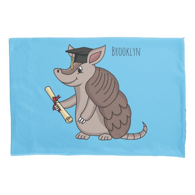 Cute armadillo with graduation cap cartoon pillowcase (Front)