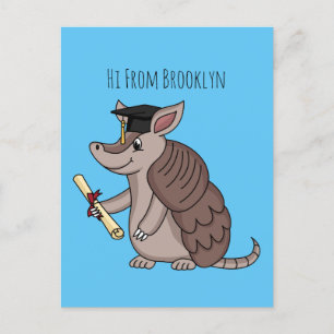 Cute armadillo with graduation cap cartoon postcard