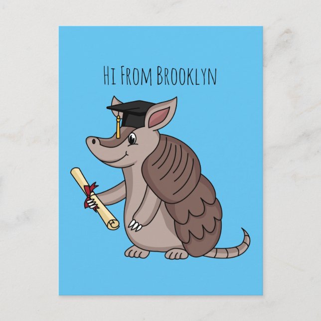 Cute armadillo with graduation cap cartoon postcard (Front)