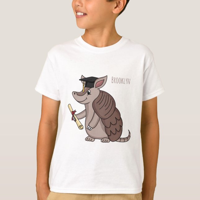 Cute armadillo with graduation cap cartoon T-Shirt (Front)