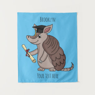 Cute armadillo with graduation cap cartoon tapestry