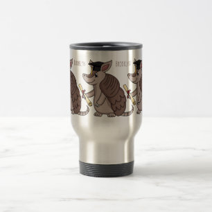 Cute armadillo with graduation cap cartoon travel mug