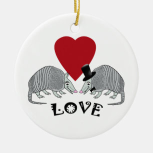 Cute Armadillos in Love Ceramic Ornament