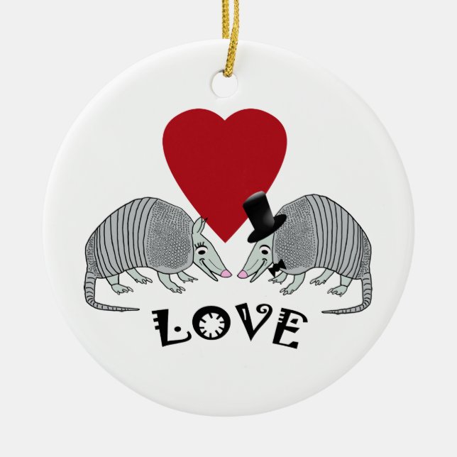 Cute Armadillos in Love Ceramic Ornament (Front)