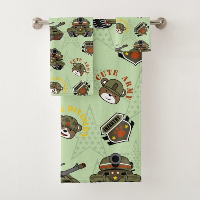 Cute Army Bear Pattern Bath Towel Set (Insitu)