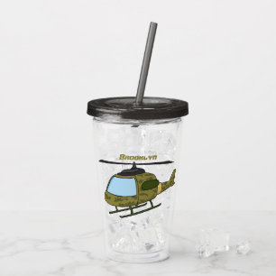 Cute army camoflage helicopter cartoon acrylic tumbler