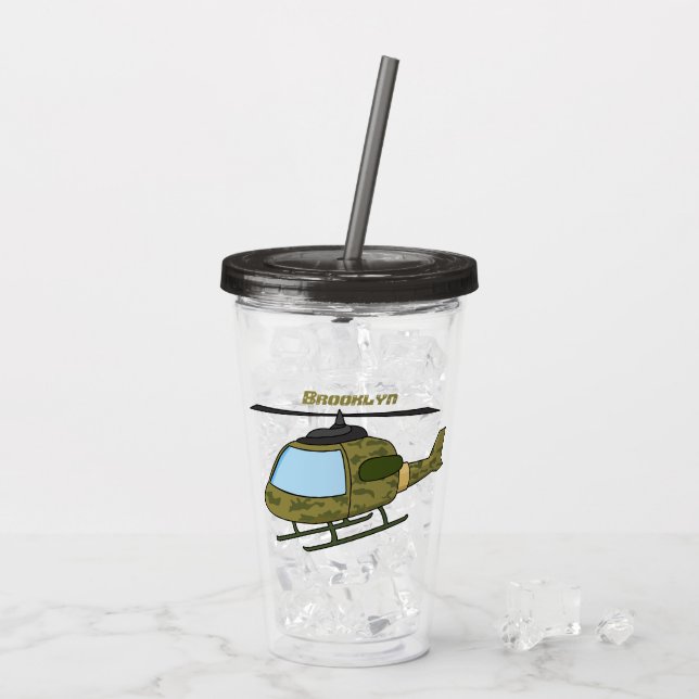 Cute army camoflage helicopter cartoon acrylic tumbler (Back Ice)