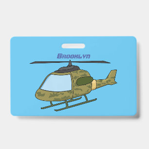 Cute army camoflage helicopter cartoon badge