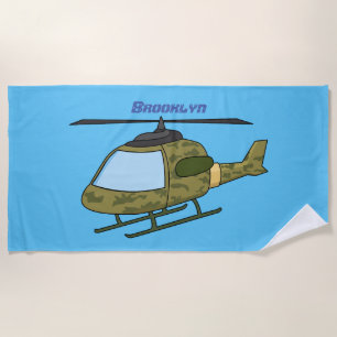 Cute army camoflage helicopter cartoon beach towel