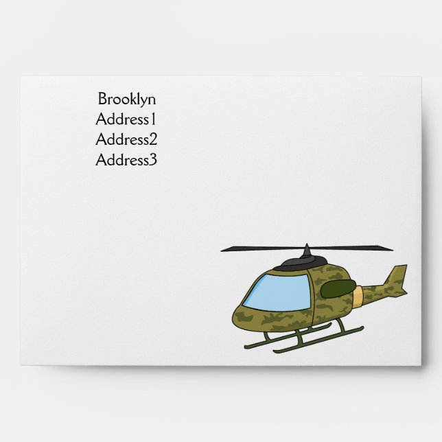 Cute army camoflage helicopter cartoon envelope (Front)
