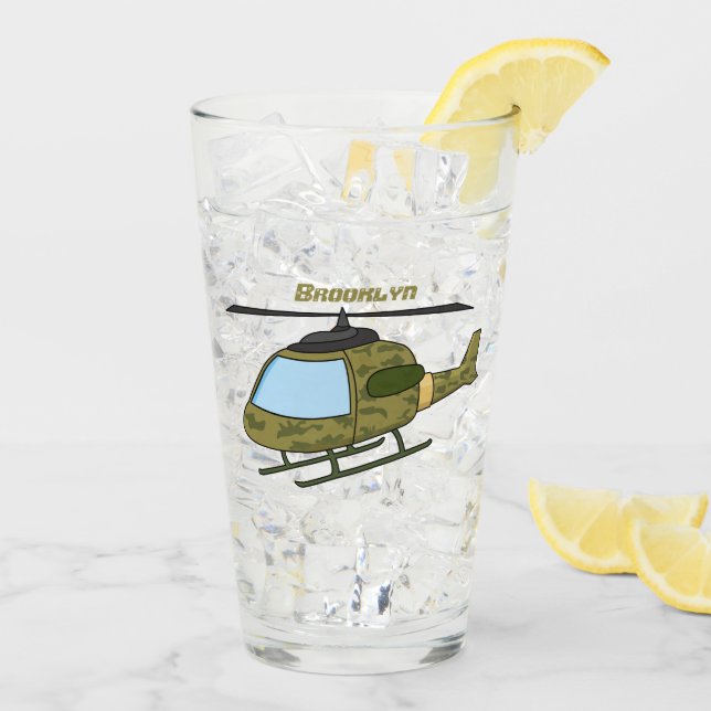 Cute army camoflage helicopter cartoon glass (Back Ice)