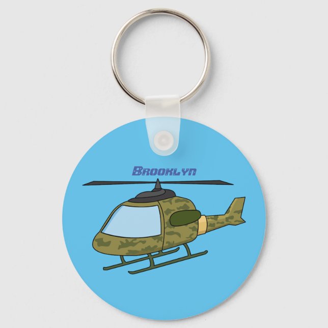 Cute army camoflage helicopter cartoon keychain (Front)