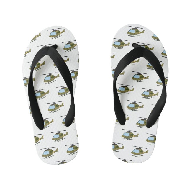 Cute army camoflage helicopter cartoon kid's flip flops (Footbed)