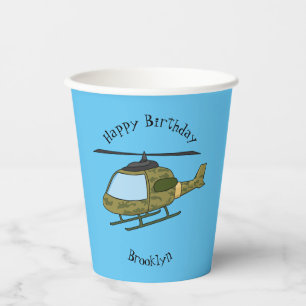 Cute army camoflage helicopter cartoon paper cups