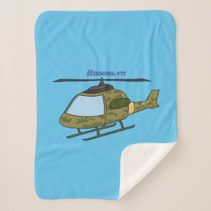 Cute army camoflage helicopter cartoon sherpa blanket