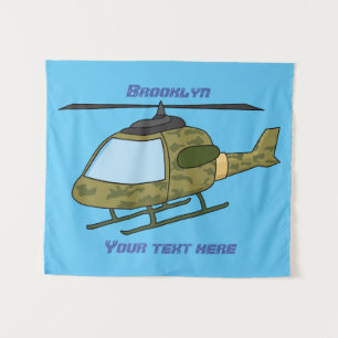Cute army camoflage helicopter cartoon tapestry