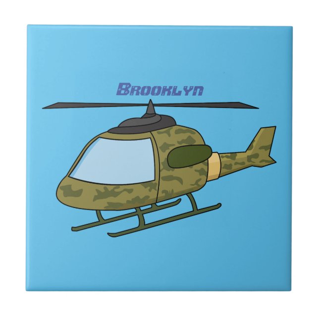 Cute army camoflage helicopter cartoon tile (Front)