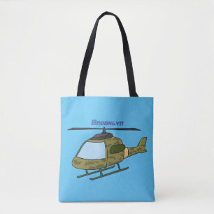 Cute army camoflage helicopter cartoon tote bag