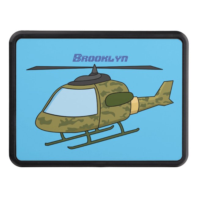 Cute army camoflage helicopter cartoon  trailer hitch cover (Front)