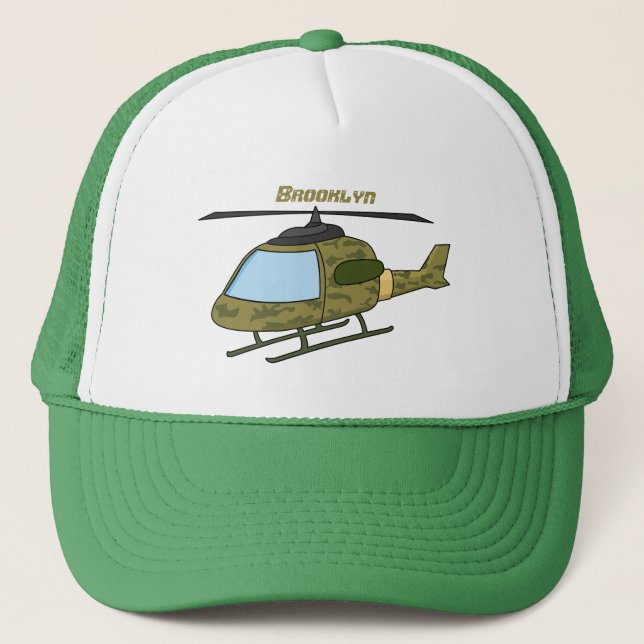 Cute army camoflage helicopter cartoon trucker hat (Front)